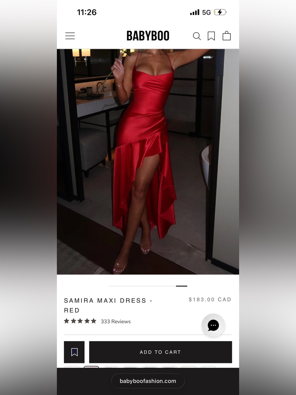 BABYBOO Samira Maxi Dress red satin with High-Low Ruffle XL